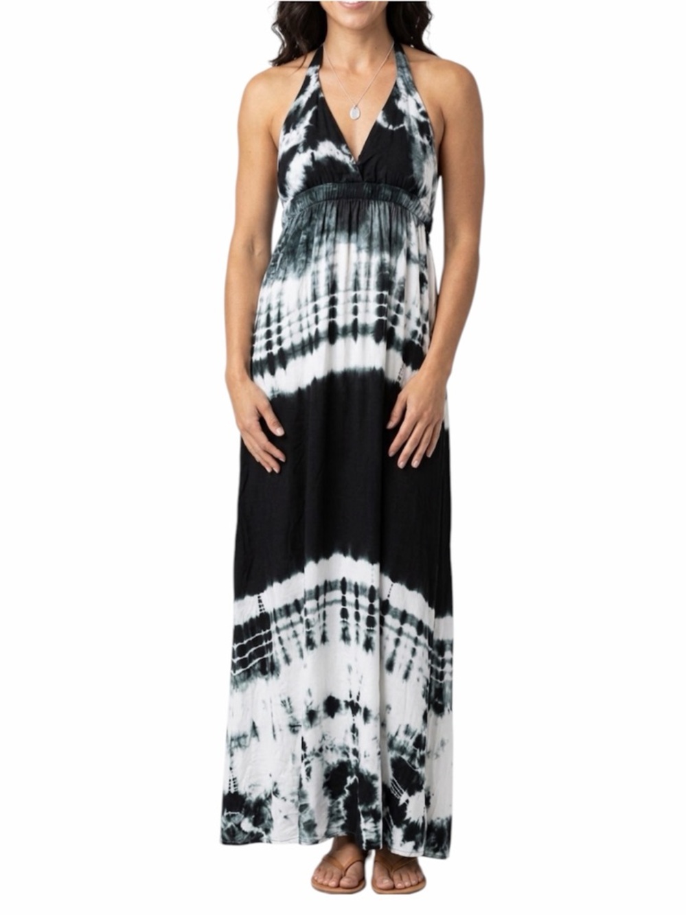 ANGL Black & White Tie-Dye Halter Maxi Dress Small NWT